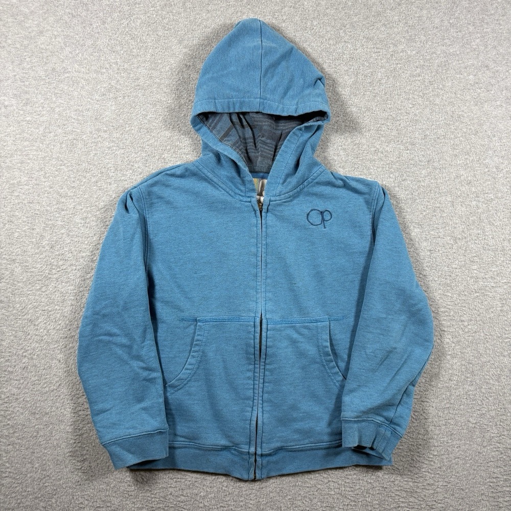 Vintage OP Ocean Pacific Zip Hoodie Youth Medium Blue Striped Hood Surf Y2K